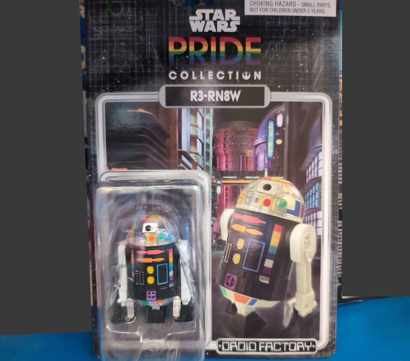 R3-RN8W Star Wars Pride Collection Droid Action Figure with rainbow colors in packaging by Disney