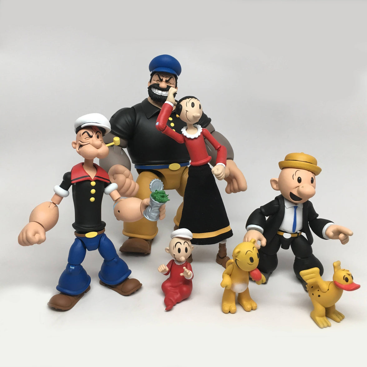 Boss Fight Studio Llc Popeye Classics action figures including Popeye, Olive Oyl, Bluto, Wimpy, and pets in group pose
