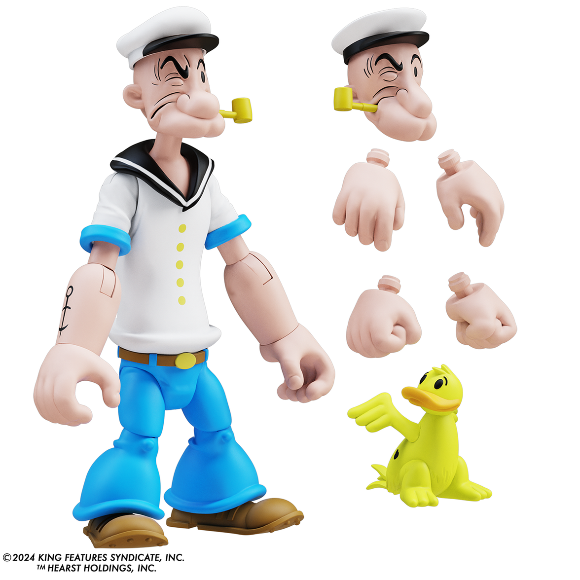 Boss Fight Studio Llc Popeye first appearance figure in blue pants white sailor shirt with pipe extra hands and yellow bird accessory