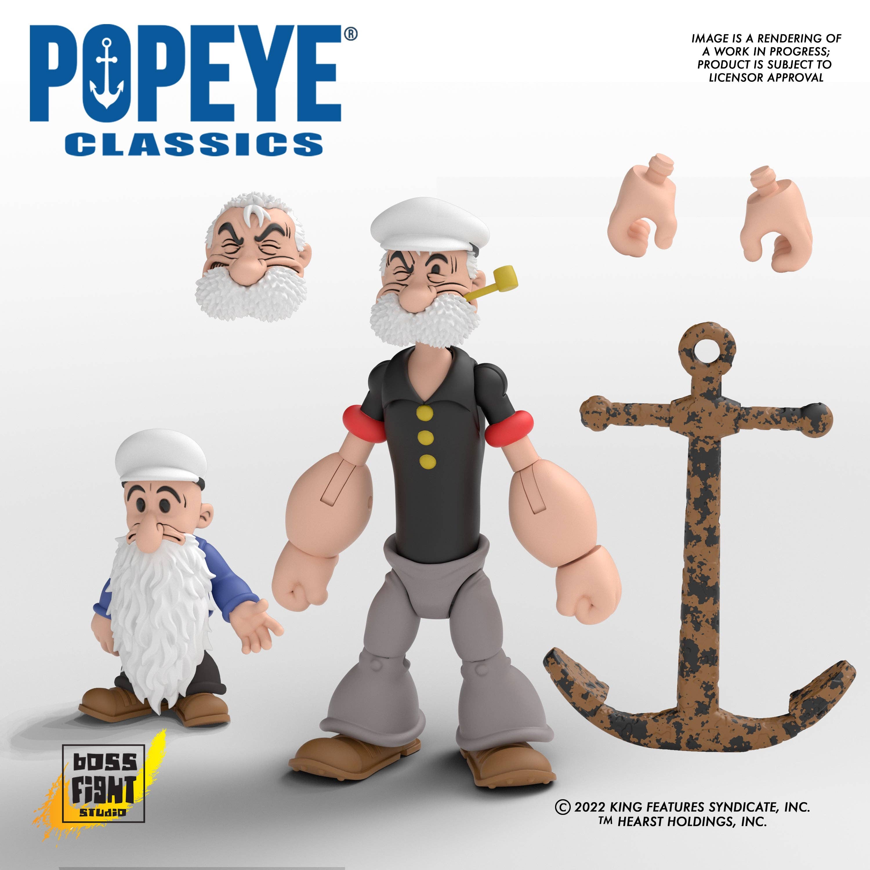 Boss Fight Studio Llc Poopdeck Pappy figure with alternate head, pipe, extra hands, and weathered anchor accessory collectible set