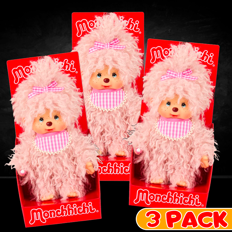 Sekiguchi Monchhichi Fluffy Pink Beige BUNDLE of 3 Plush 8" Monkey - NWT
