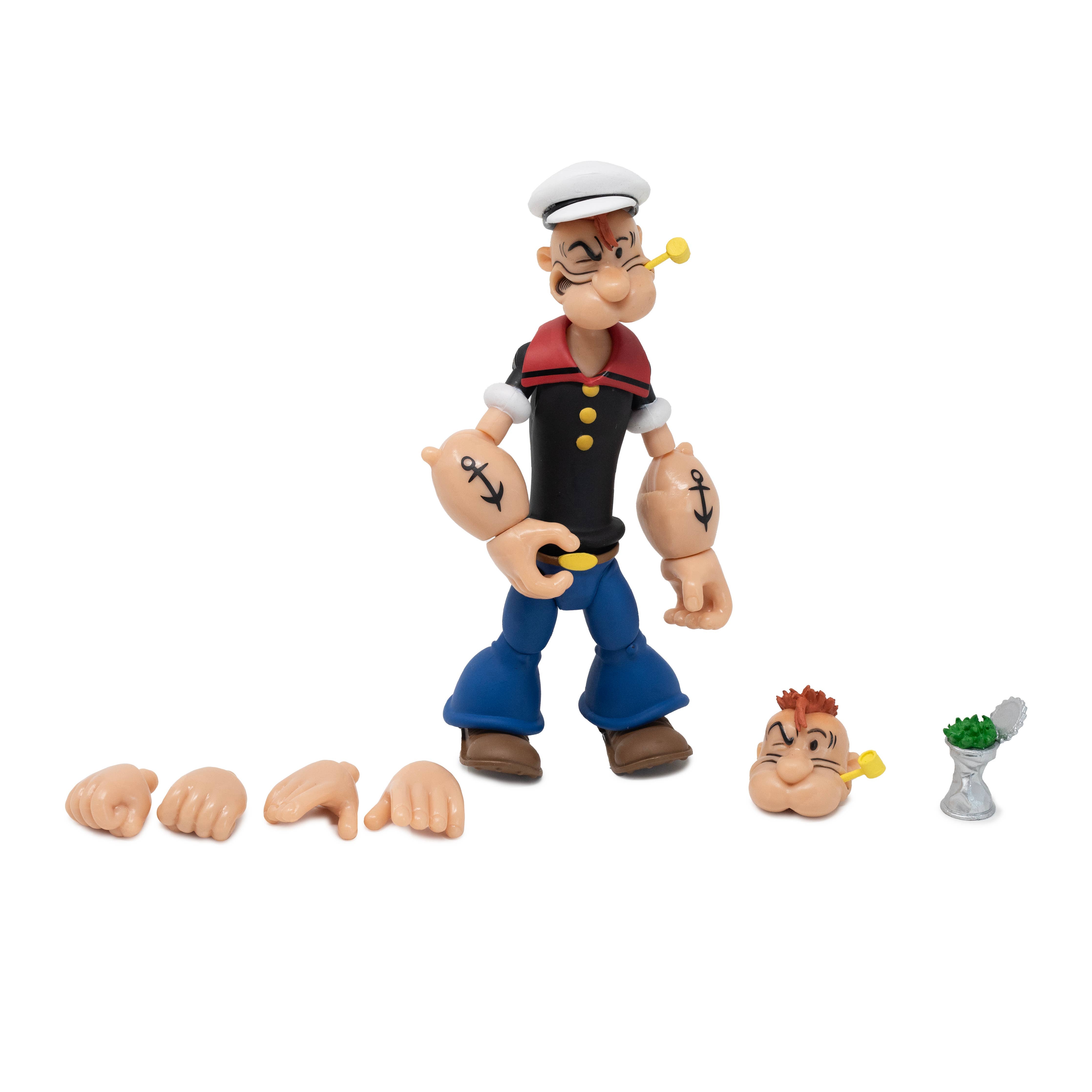 Boss Fight Studio Llc Popeye Classics figure with alternate hands, extra head, pipe, and silver spinach can accessory