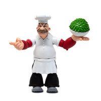 Boss Fight Studio Llc Rough-House Popeye Classics figure in chef outfit holding bowl with green food on white background