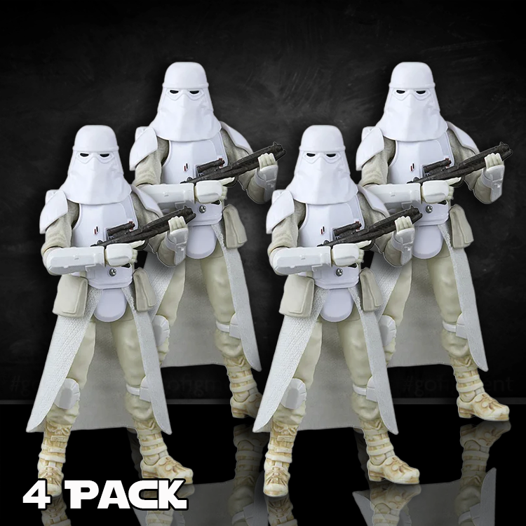 Four Kenner Imperial Snowtrooper action figures from Star Wars Vintage Collection VC-349 in winter gear holding blasters