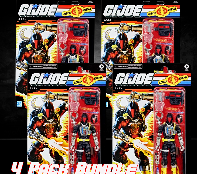 Four-pack G.I. Joe Classified Series B.A.T. action figures by Hasbro in blister packaging with accessories.