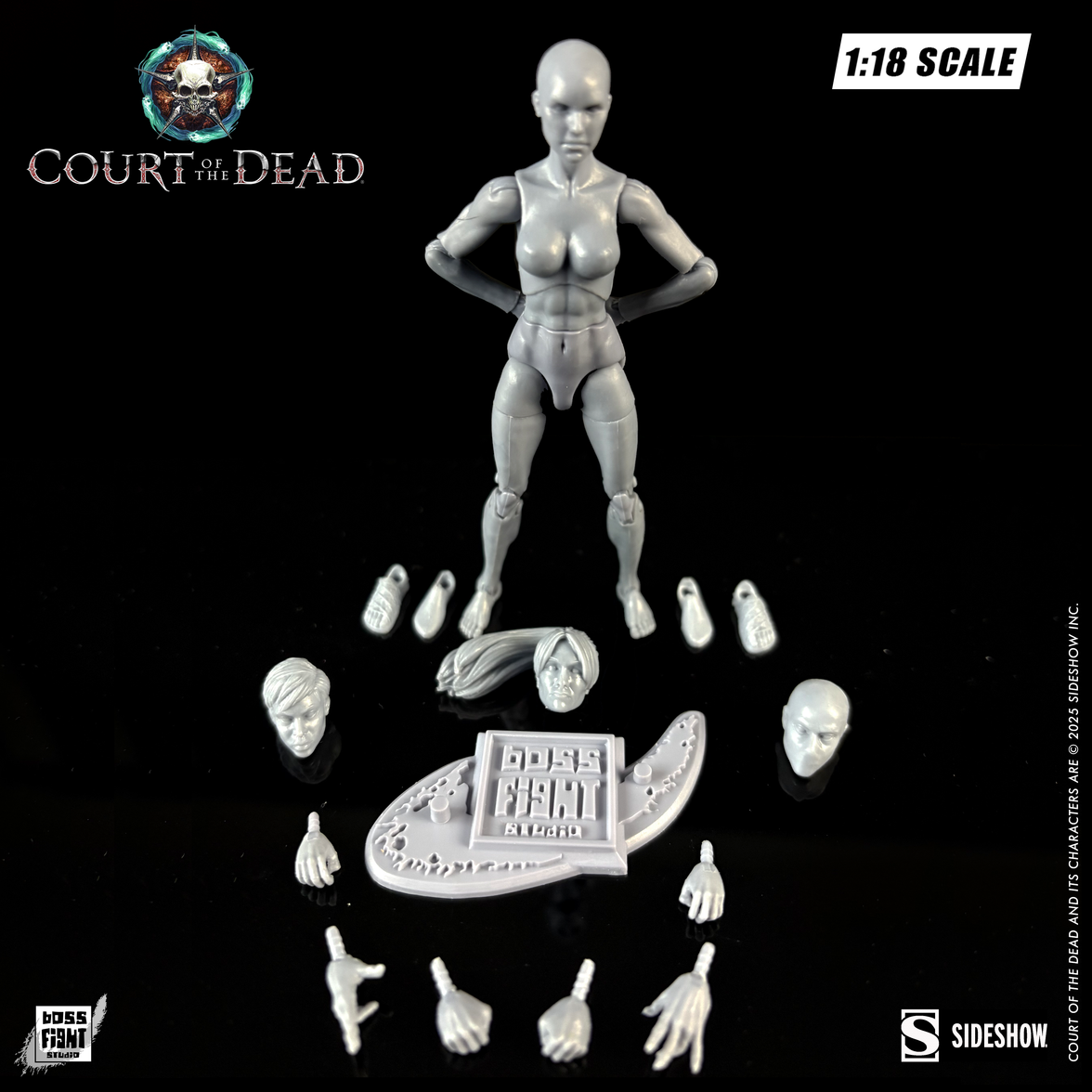 Boss Fight Studio Llc Ethereal Ash female blank 1:18 scale figure with interchangeable heads and hands on black background