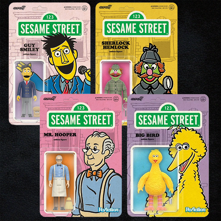 Sesame Street Action Figure Lot #1 Guy Smiley, Sherlock Hemlock, Mr Hooper, Big Bird by Super7