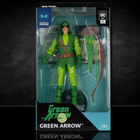Green Arrow 7-inch action figure by McFarlane Toys in green costume with longbow and arrows in packaging