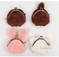 K-Wonderland Monchhichi plush snap coin purses in brown, pink rabbit, and white bear styles with soft texture and metal clasps