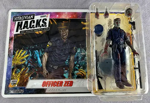 Action Figures and Collectibles by Boss Fight Studio - Vitruvian H.A.C.K.S. Action Figure: Series Z - OFFICER ZED with accessories and card.