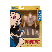 Boss Fight Studio Llc The Goon Popeye Classics action figure with muscular arms and fur accessories in yellow packaging on white background
