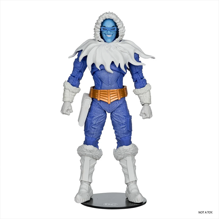 McFarlane 7-inch DC Multiverse Captain Cold variant action figure in blue suit with white fur trim on black display stand