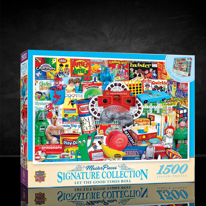 Master Pieces Let The Good Times Roll 1500 piece jigsaw puzzle featuring vintage toy collage on box front