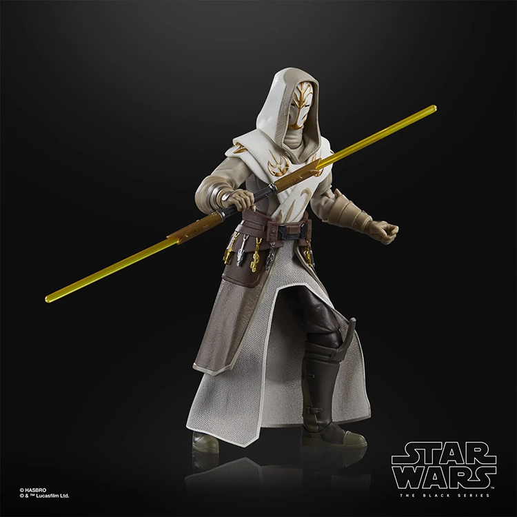 Hasbro Star Wars Black Series Jedi Temple Guard 6-inch action figure with double yellow lightsaber on black background