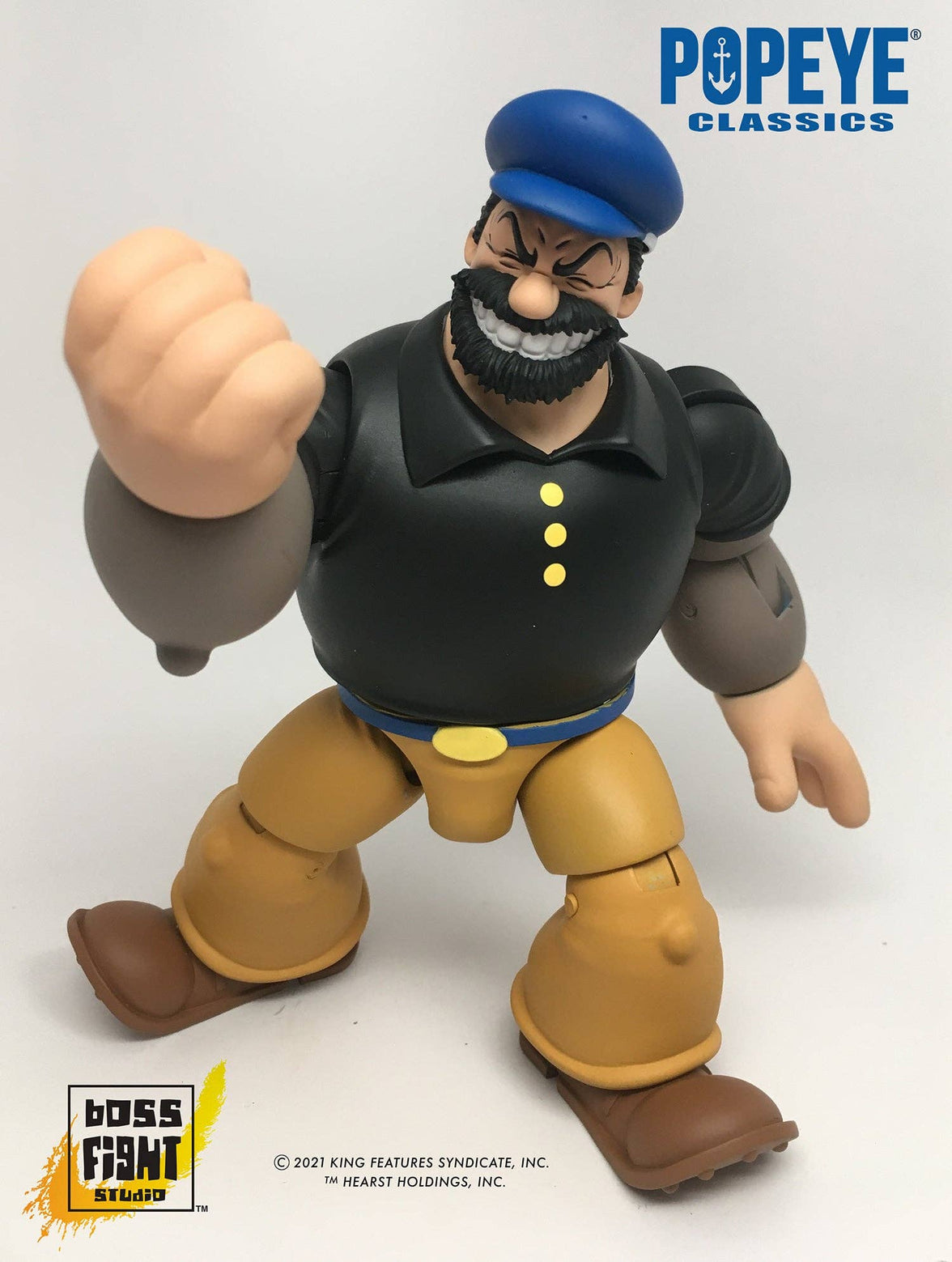 Boss Fight Studio Llc Bluto Popeye Classics figure in black shirt, brown pants, blue cap, posed with clenched fist forward on white background