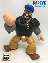 Boss Fight Studio Llc Bluto Popeye Classics figure in black shirt, brown pants, blue cap, posed with clenched fist forward on white background