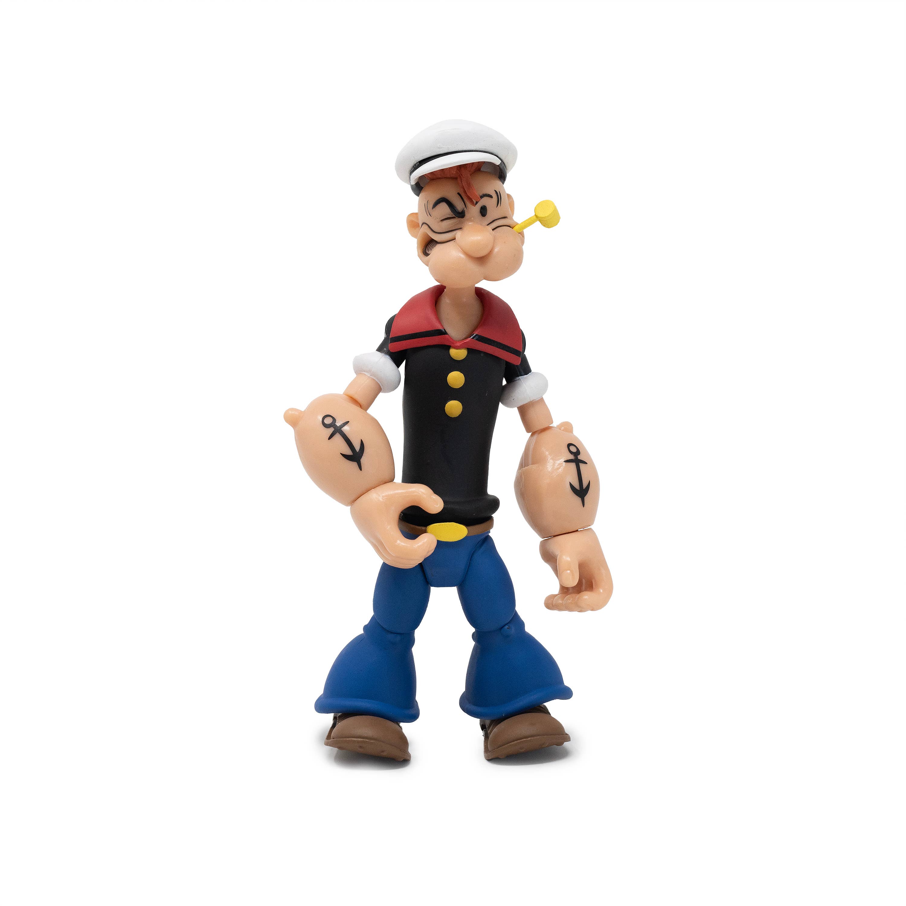 Boss Fight Studio Llc Popeye Classics figure in sailor shirt with red collar, white hat, blue pants, and anchor tattoos on fists
