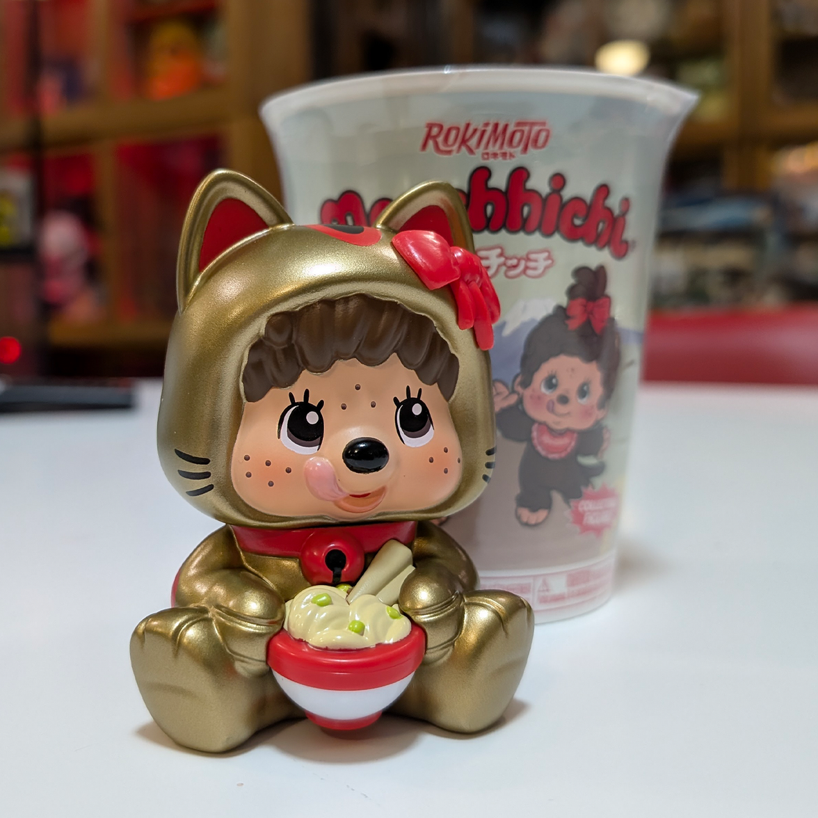 Monchhichi Rokimoto Series 1 Cup of Fun Vinyl Figure – Confirmed Choice new in box collectible by Go Figment gold outfit