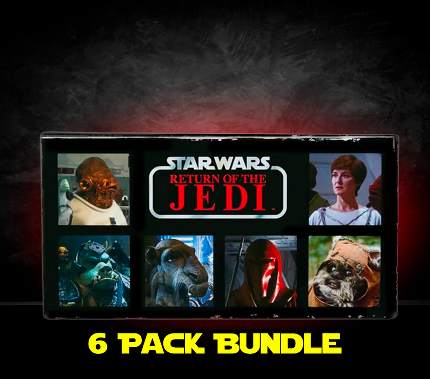 Kenner Star Wars Return of the Jedi 6 pack action figures set in retro style packaging with iconic characters displayed
