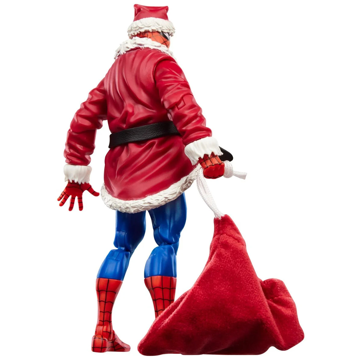 Spider-Man Marvel Legends Series Holiday Special Christmas Action Figure by Hasbro 6-Inch back view in Santa suit with sack