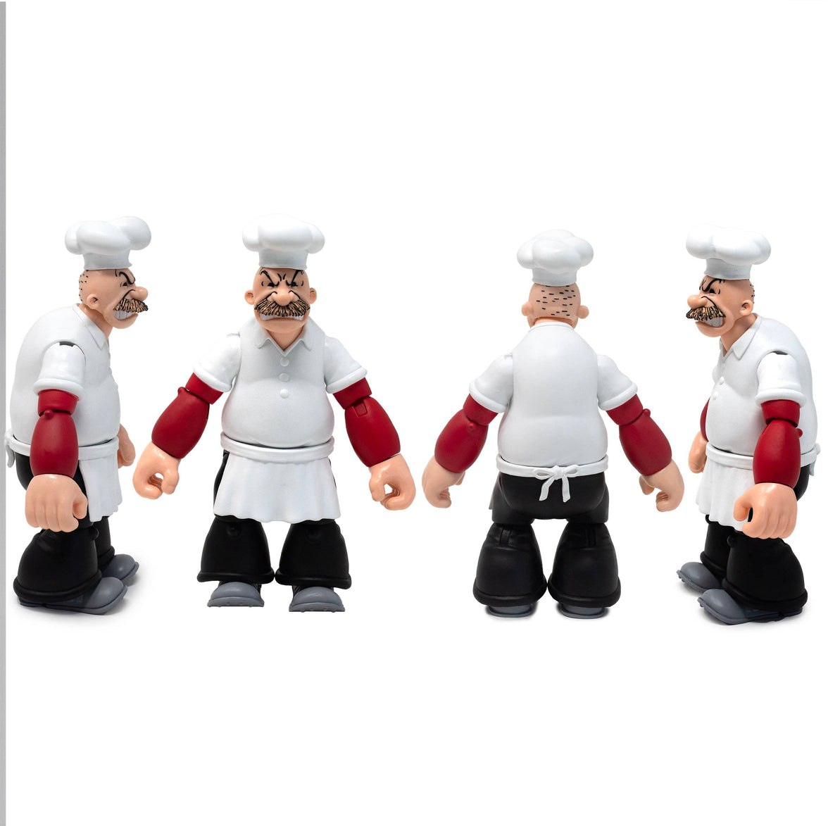 Boss Fight Studio Llc Rough-House Popeye figure in white chef uniform with red sleeves shown from multiple angles on white background