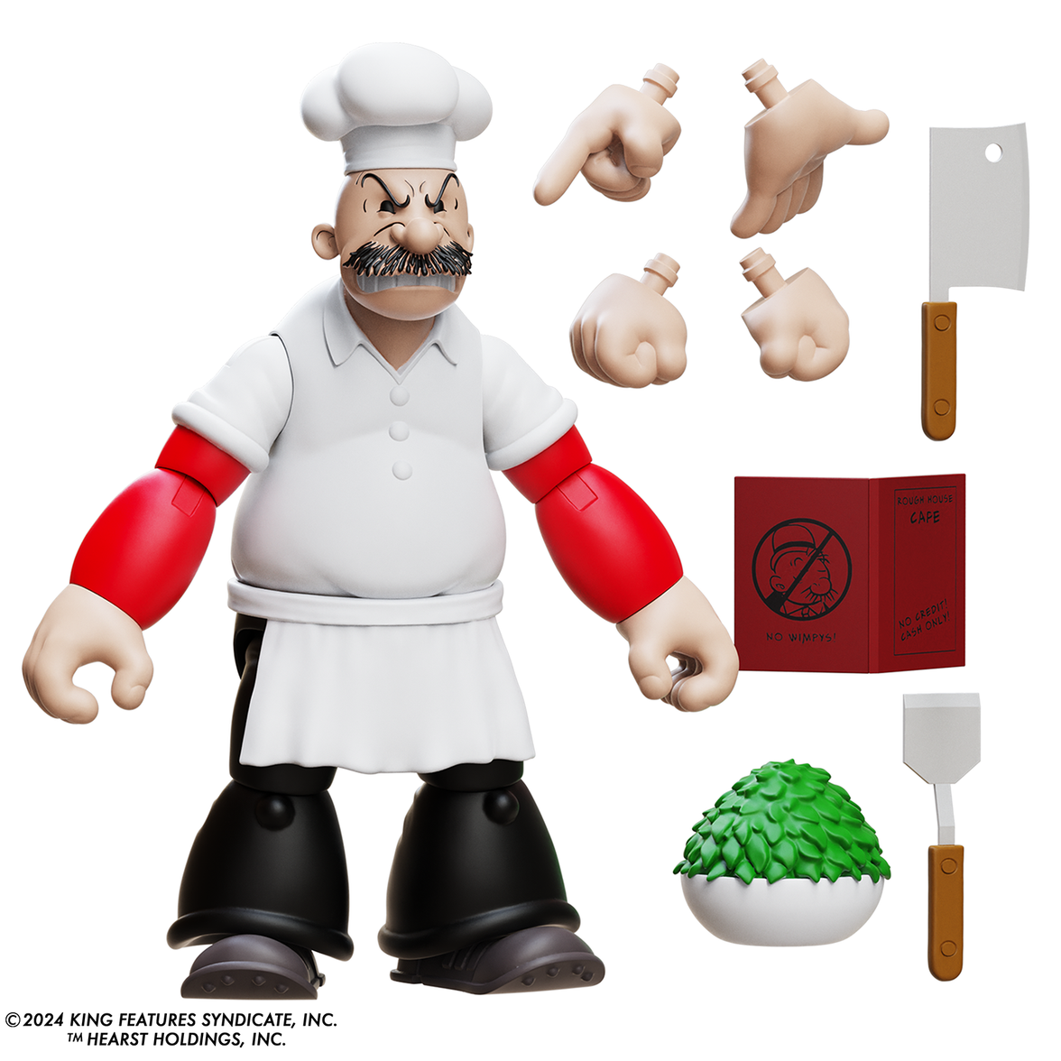 Boss Fight Studio Llc Rough-House Popeye Classics figure in chef outfit with interchangeable hands, utensils, and accessories on white background