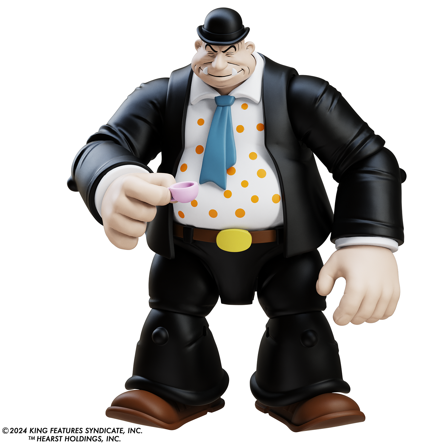 Boss Fight Studio Llc Toar Popeye Classics figure in black suit, polka dot shirt, blue tie, bowler hat, holding small pink teacup