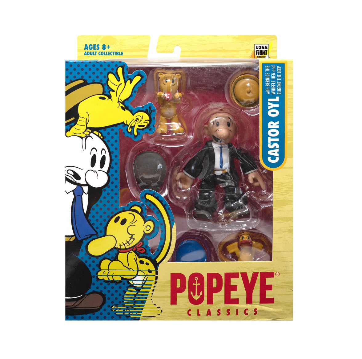 Boss Fight Studio Llc Popeye Classics Castor Oyl figure with accessories in packaging on white background