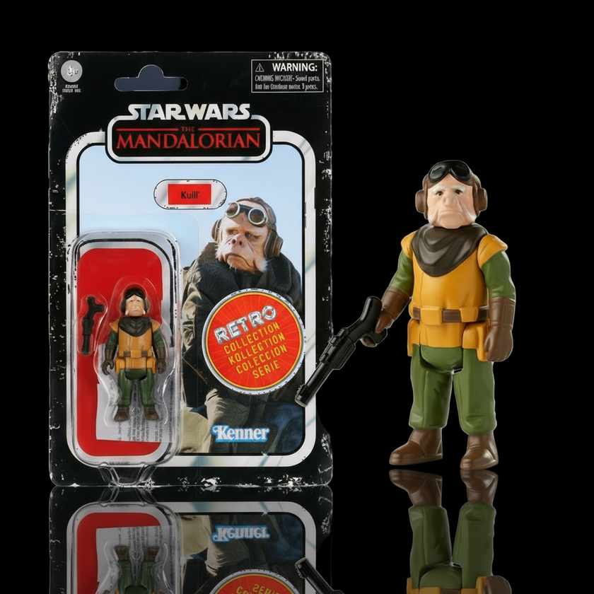 Kenner Star Wars Retro Collection Kuiil action figure 1:18 scale from The Mandalorian in packaging with blaster accessory