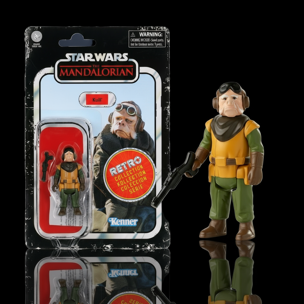 Kenner Star Wars Retro Collection Kuiil action figure 1:18 scale from The Mandalorian in packaging with blaster accessory