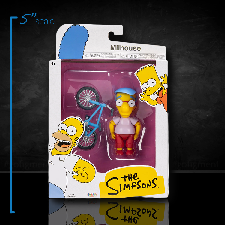 Jakks Pacific Milhouse 5 inch action figure with blue bicycle in The Simpsons Wave 3 collectible packaging