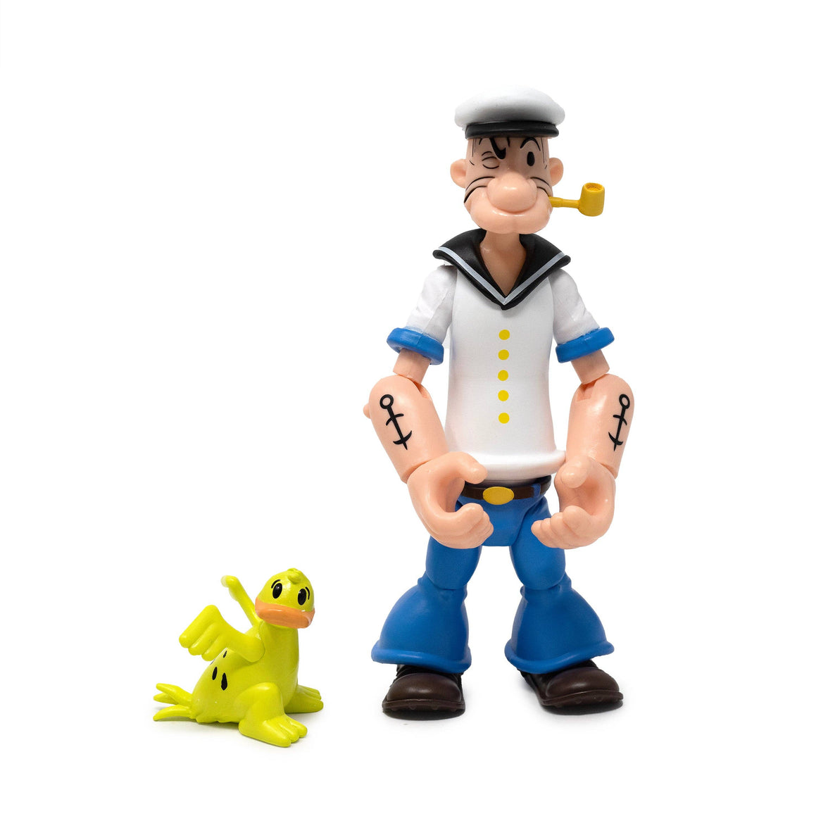 Boss Fight Studio Llc Popeye Classics action figure in white sailor shirt blue pants with pipe and yellow bird companion standing upright