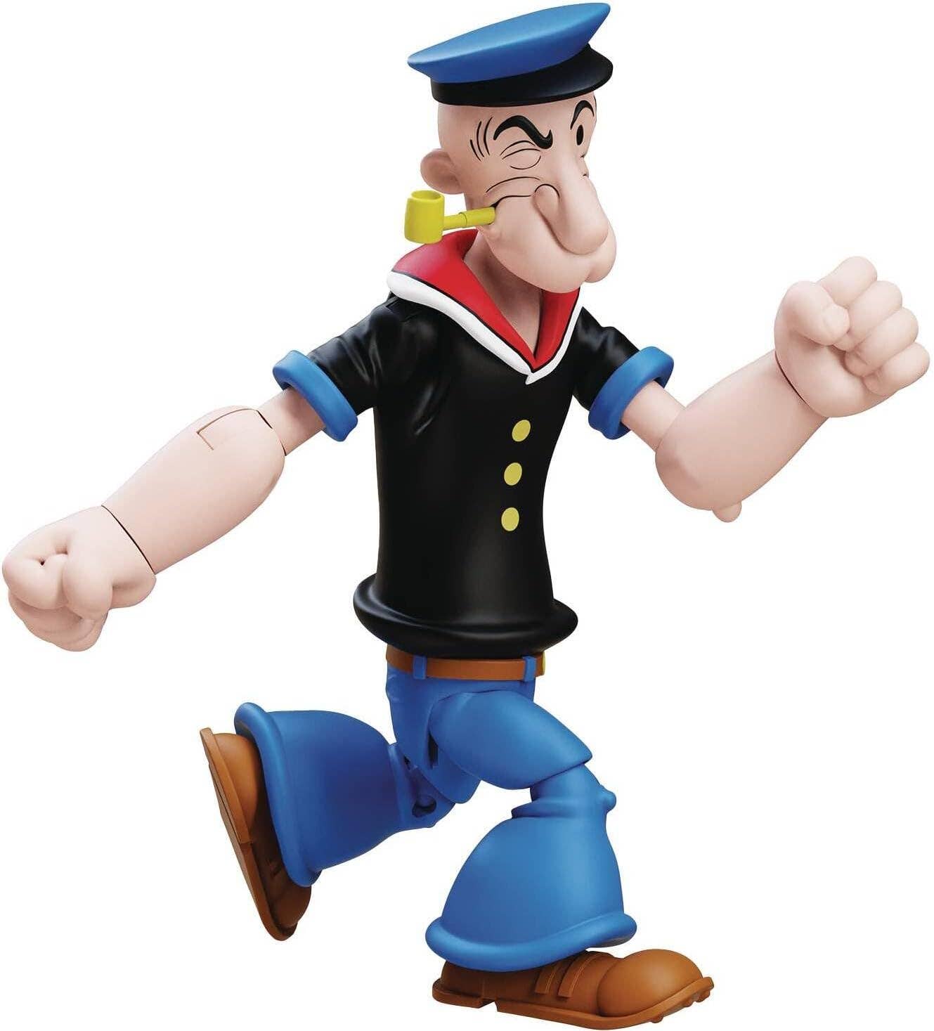 Boss Fight Studio Llc Popeye first appearance figure in black shirt, blue pants, sailor hat, and yellow pipe in walking pose