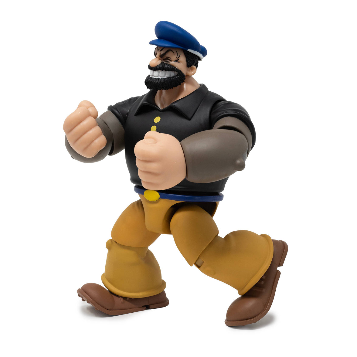 Boss Fight Studio Llc Bluto figure in black shirt, brown pants, and blue cap posed mid-stride with clenched fists on white background