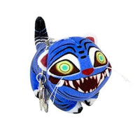 K-Wonderland K-Pop Hunters plush tiger keyring in bright blue with sharp teeth and striking green eyes embroidery