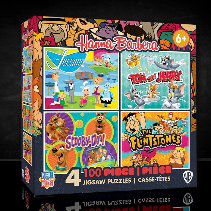 Hanna Barbera 4-pack jigsaw puzzles by Master Pieces featuring The Jetsons, Tom and Jerry, Scooby-Doo, and The Flintstones