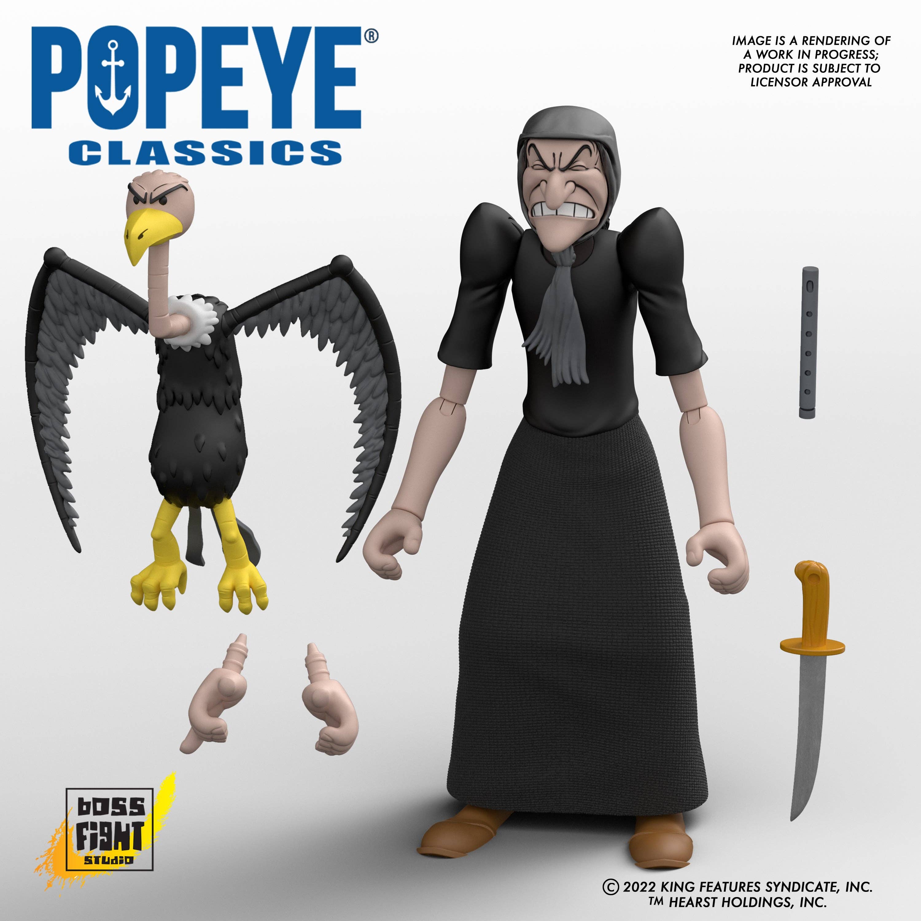Boss Fight Studio Llc Sea Hag Popeye Classics figure with vulture companion, interchangeable hands, and dagger on white background