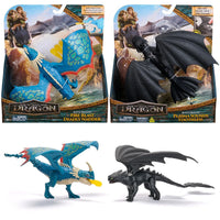 How to Train Your Dragon Fire Blast Deadly Nadder and Plasma Sounds Toothless dragon figures in packaging and outside view