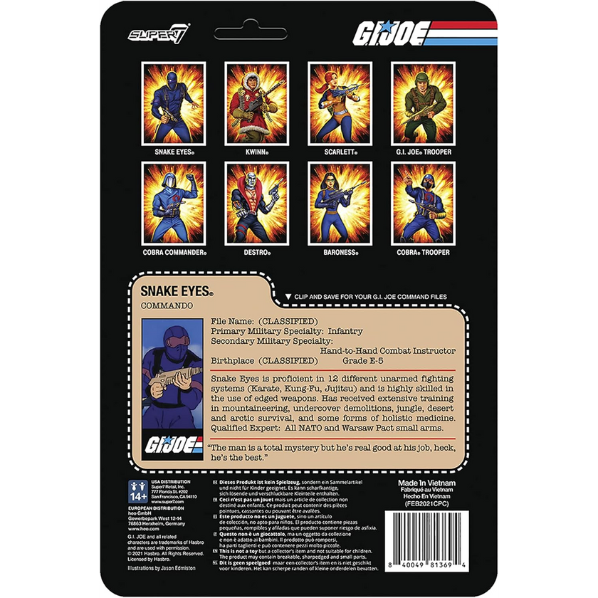 GI Joe Snake Eyes Commando - Blue Action Figure 3.75" Super7 ReAction image 4