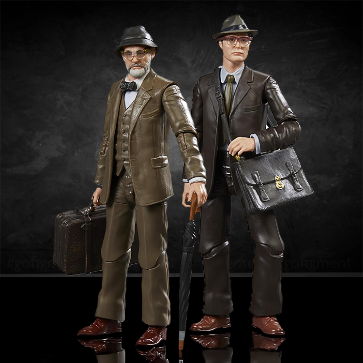 Hasbro Indiana Jones action figures of Henry Jones Sr. and Jr. in brown suits with briefcases and umbrella accessory