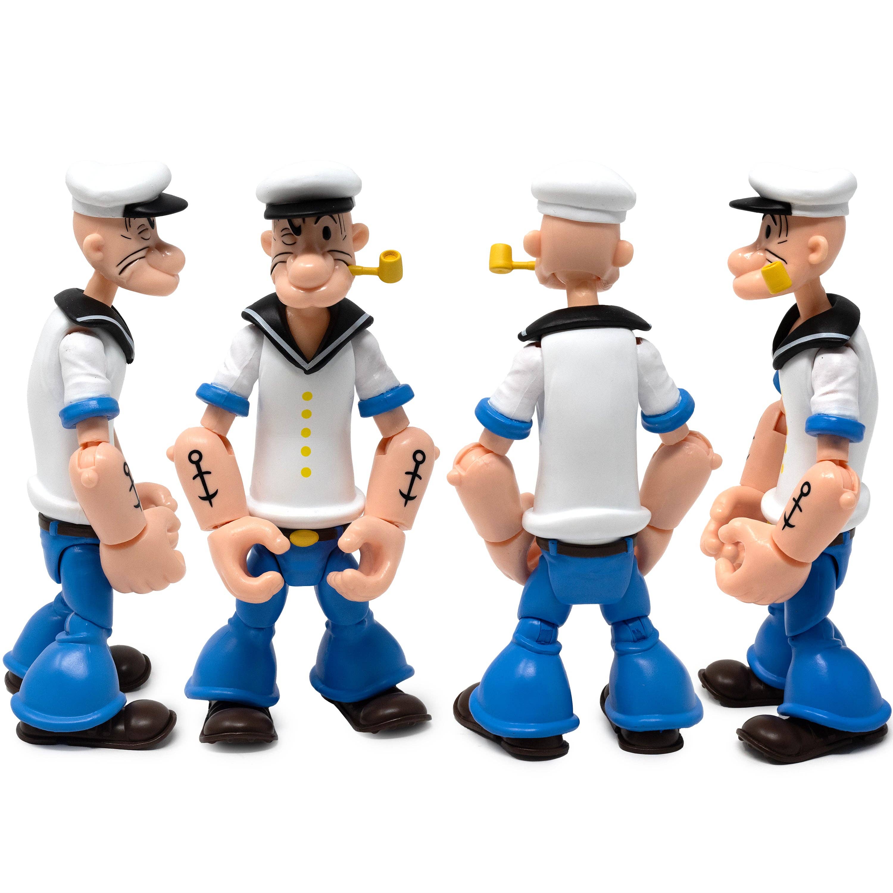 Boss Fight Studio Llc Popeye first appearance figure with white sailor shirt blue pants pipe and sailor hat in multiple angles