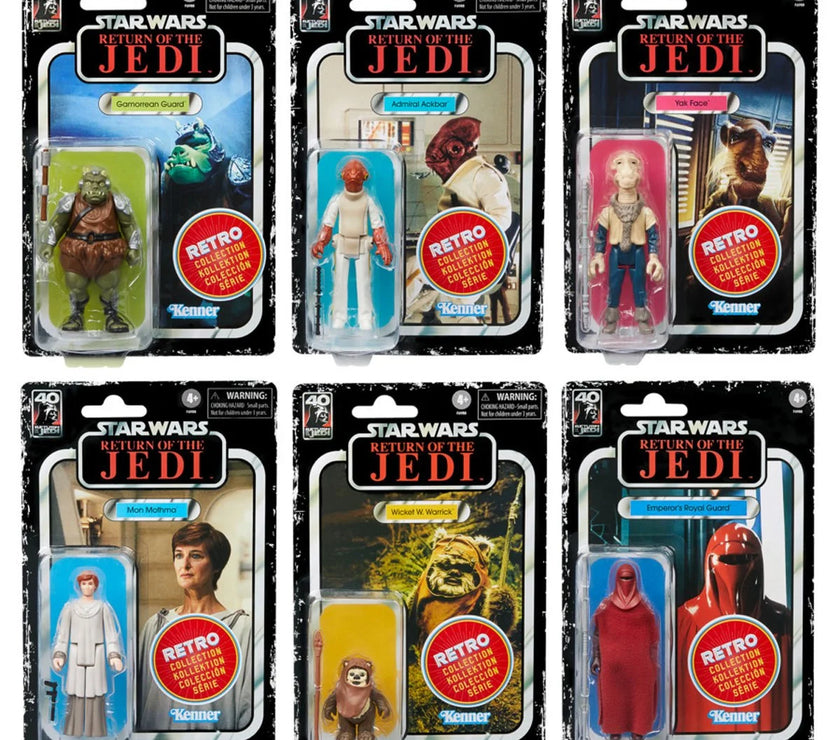 Kenner Star Wars Return of the Jedi retro action figures in original packaging featuring Yak Face and other characters