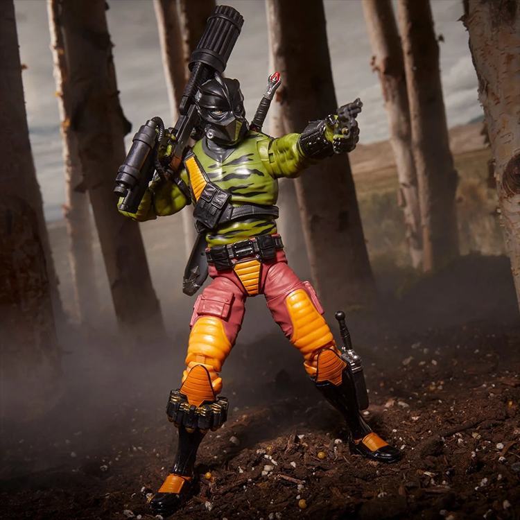 G.I. Joe Classified Series Darklon 6-inch action figure wearing green and orange outfit posed outdoors by Hasbro