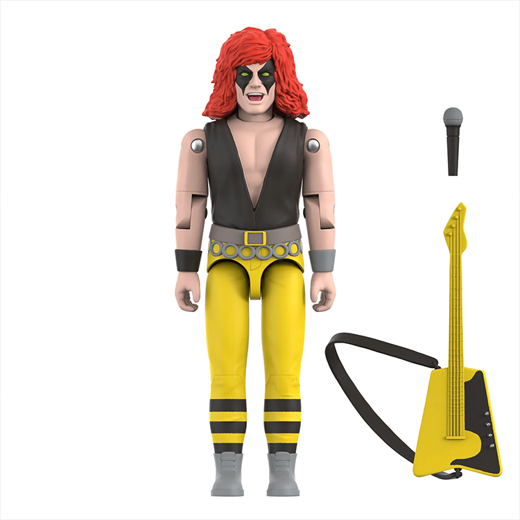 Hasbro Zartan Cold Slither action figure with red hair, black vest, yellow pants, mic and yellow guitar accessory