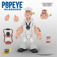 Boss Fight Studio Llc Popeye figure in white sailor outfit with pipe, alternate head, hands, spinach can, and lantern accessories
