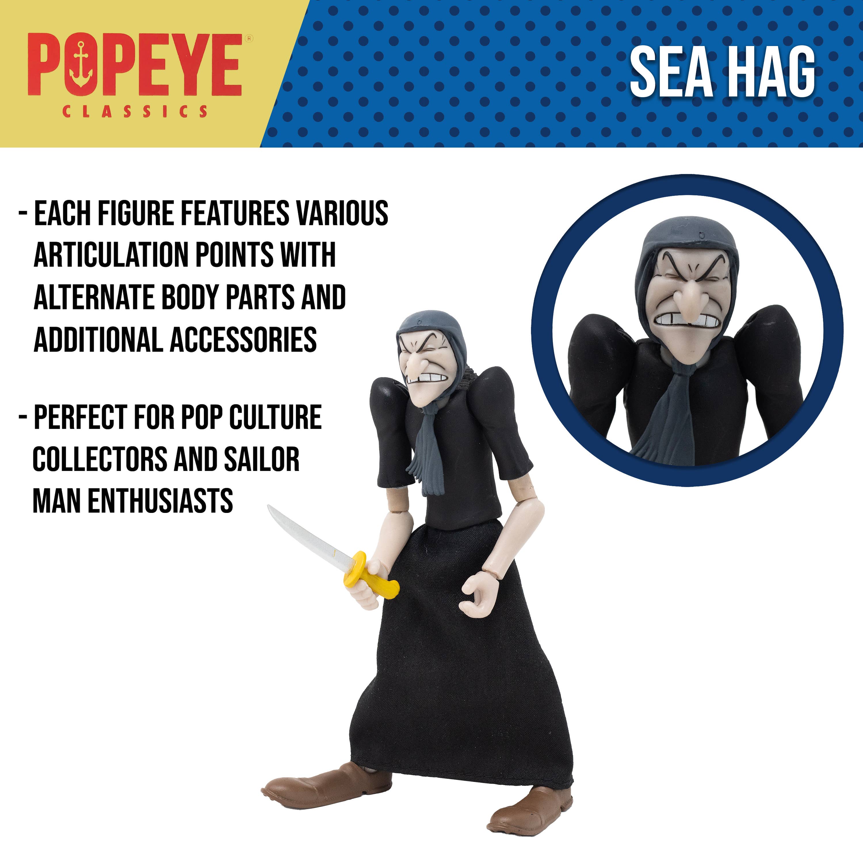 Boss Fight Studio Llc Sea Hag Popeye Classics figure with sword and detailed articulation features on white background