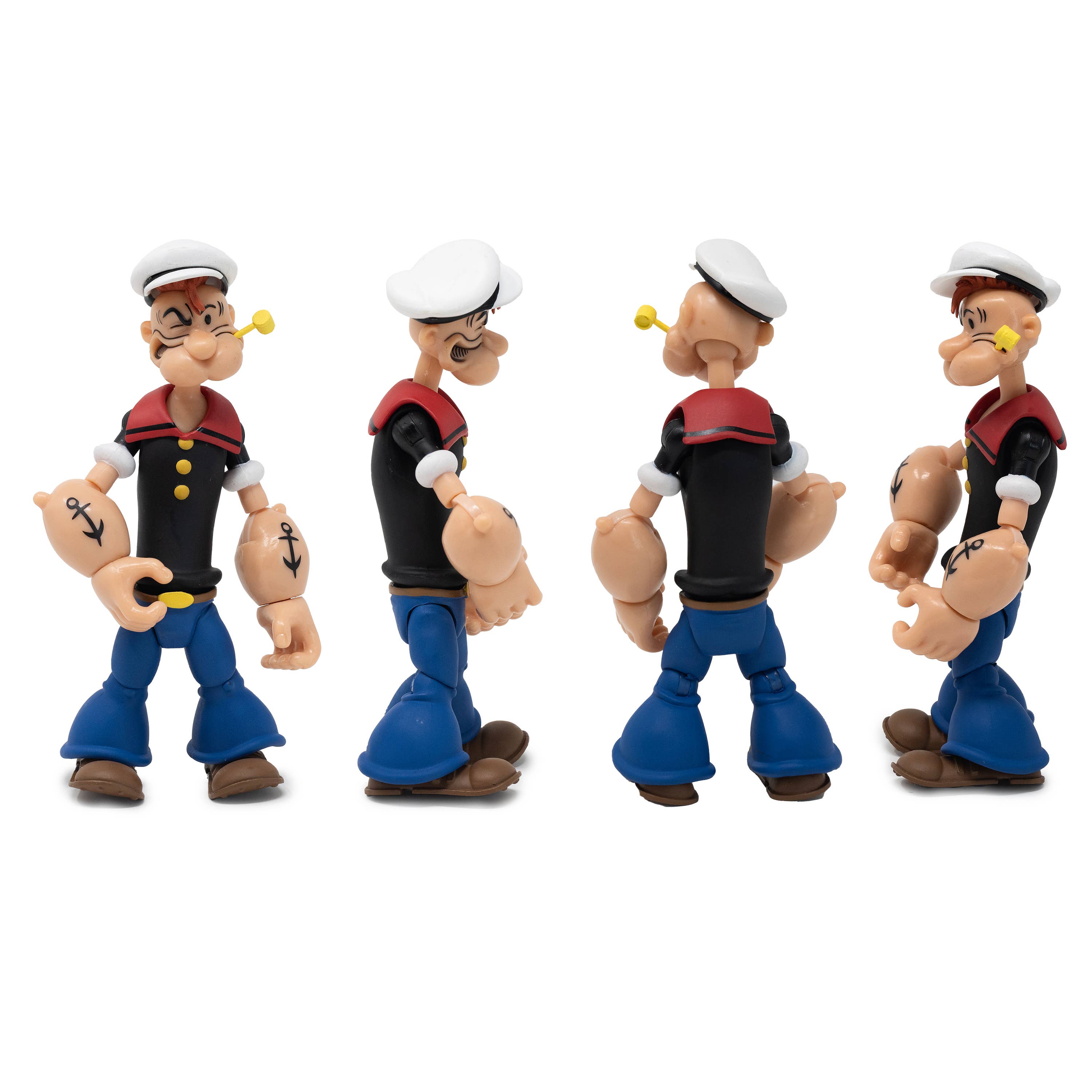 Boss Fight Studio Llc Popeye Classics figure showing front, side, and back views with sailor outfit and pipe accessory