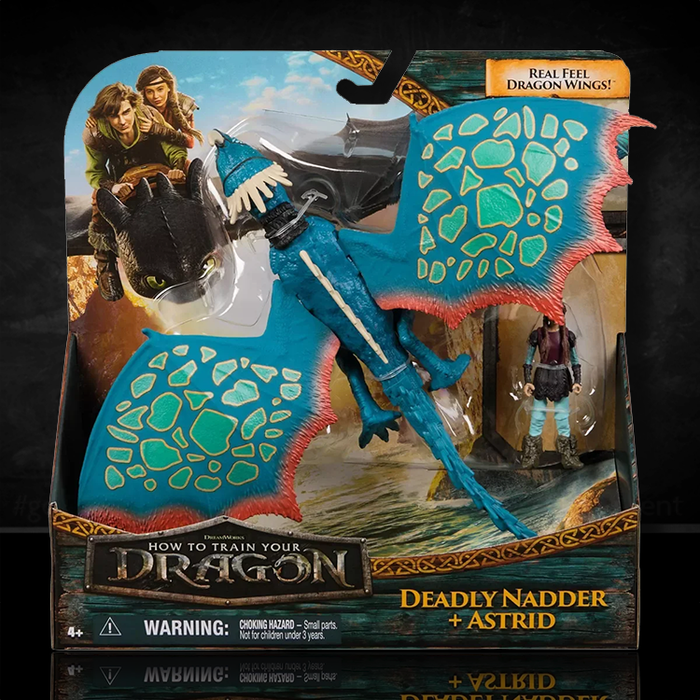 Spin Master How to Train Your Dragon Deadly Nadder and Astrid action figures with realistic wings in branded packaging