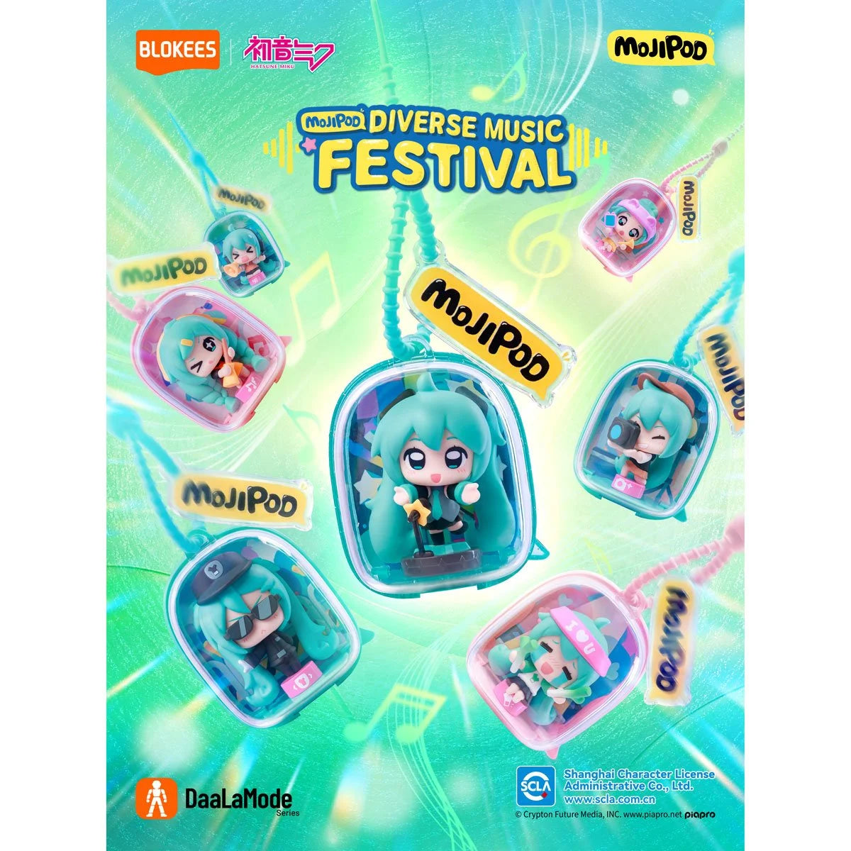 Hatsune Miku Blokees Mojipod Model Kit Diverse Music Festival Case of 6 with six chibi figures in colorful cases