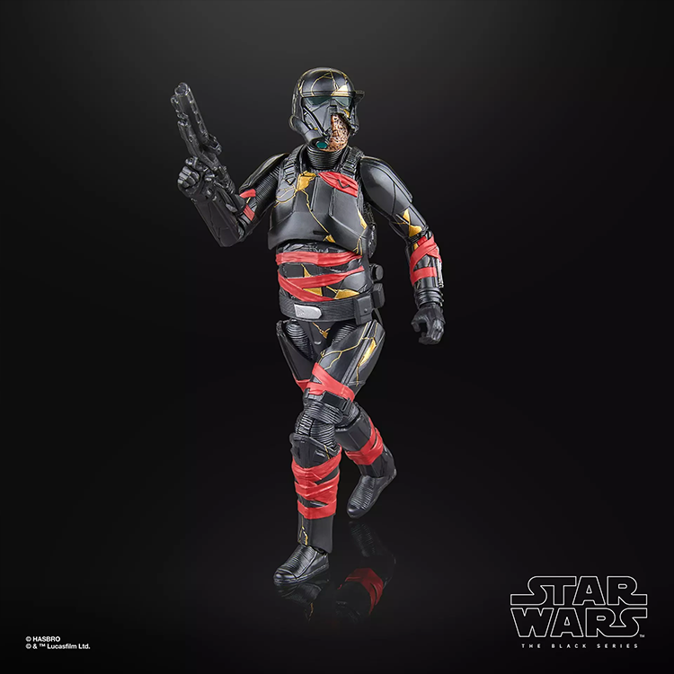 Hasbro Star Wars Black Series Night Trooper action figure with detailed zombie jaw and red markings on black armor